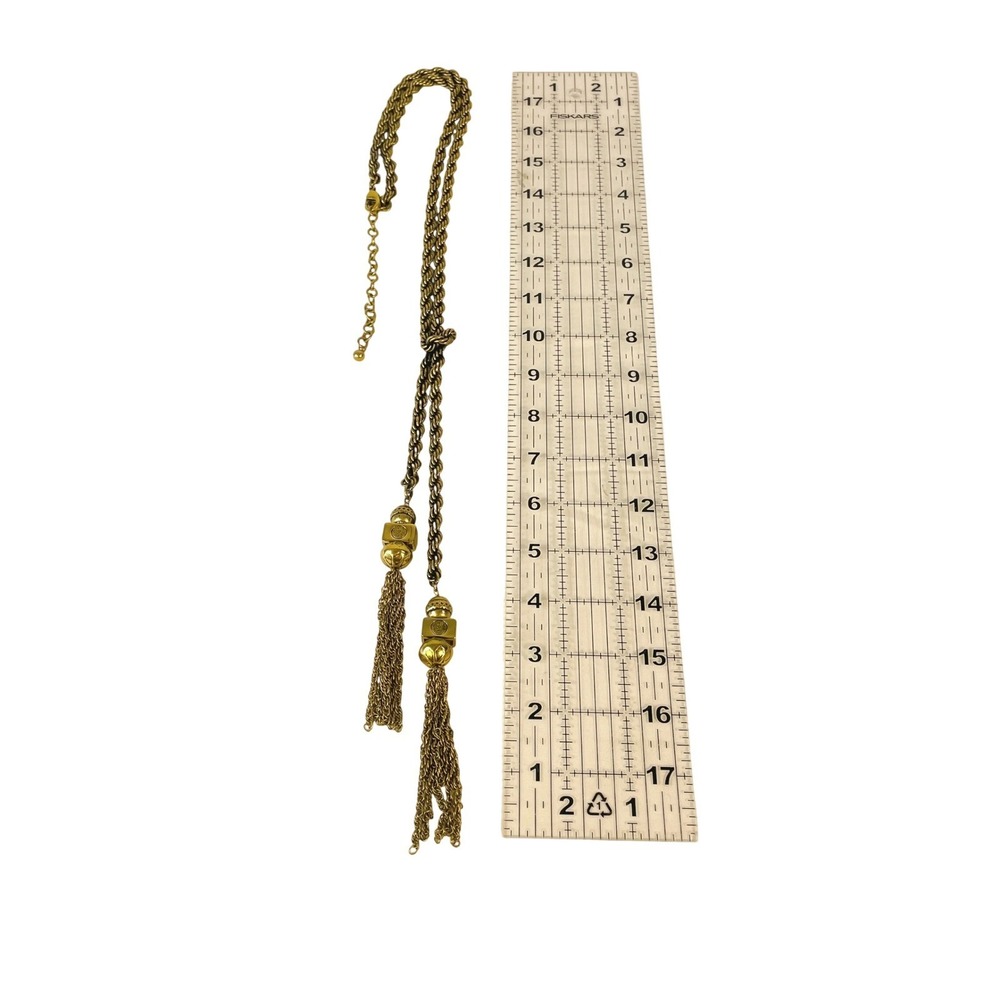 Chicos Twisted Rope Lariat Tassel Necklace Long Antique Gold Tone Opera Length - Picture 14 of 16